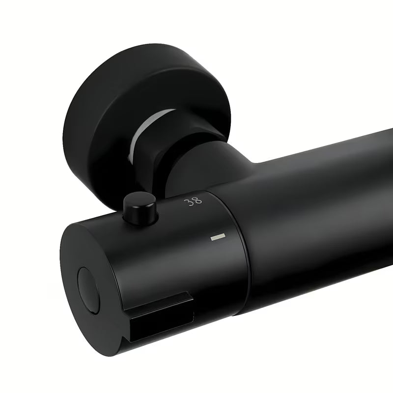 Czarny mat system prysznicowy SAT z baterią termostatyczną, z deszczownicą 25 cm i słuchawką prysznicową