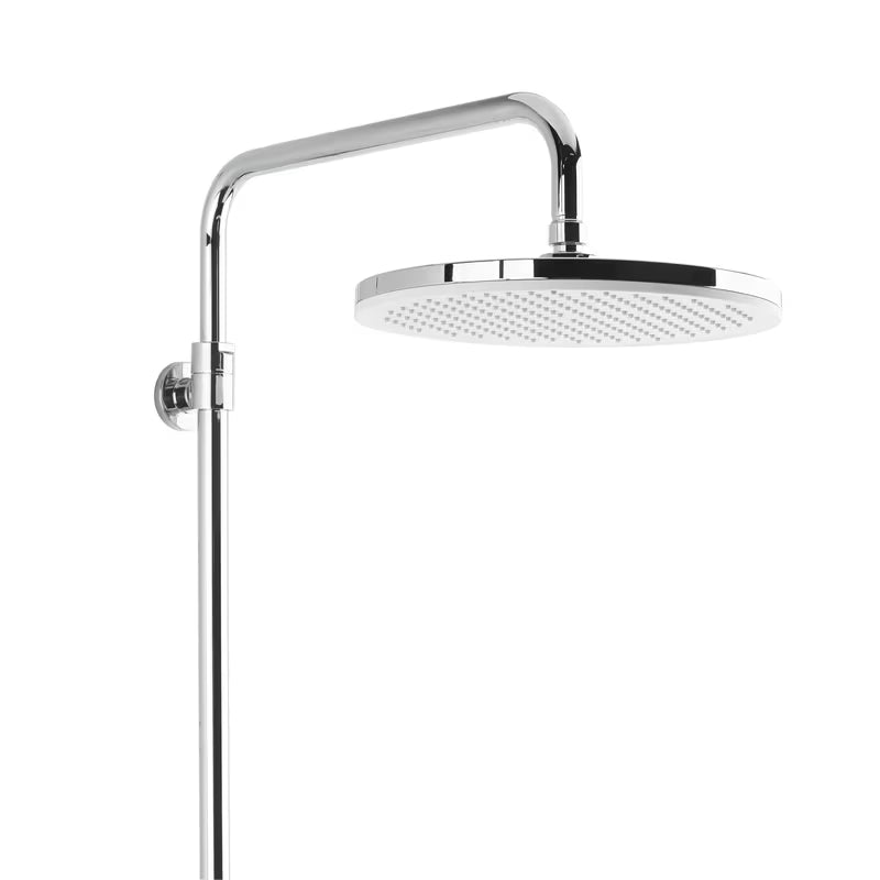 System prysznicowy SAT Chrome z baterią termostatyczną, ze szklaną półką, deszczownicą i słuchawką prysznicową w chromie.