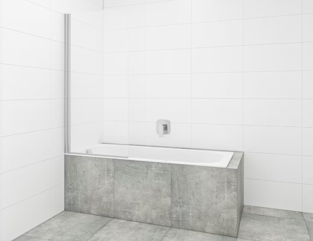 Parawan nawannowy SAT Chrome z profilem chromowanym, panelem obrotowym i szkłem z powłoką EasyClean, wysokość 150 cm.