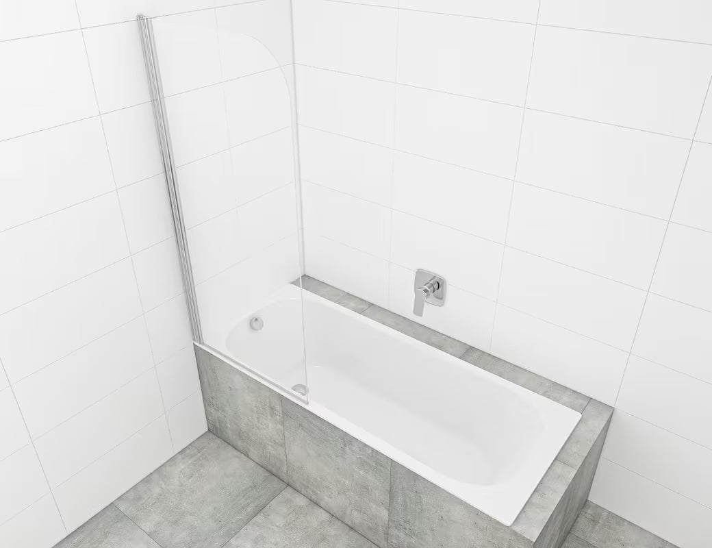 Parawan nawannowy SAT Chrome z profilem chromowanym, panelem obrotowym i szkłem z powłoką EasyClean, wysokość 150 cm.