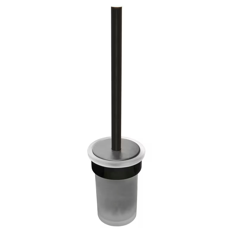 Ścienna SZCZOTKA do Wc SAT Simply R w wykończeniu PVD Gun Metal z pojemnikiem z mlecznego szkła.