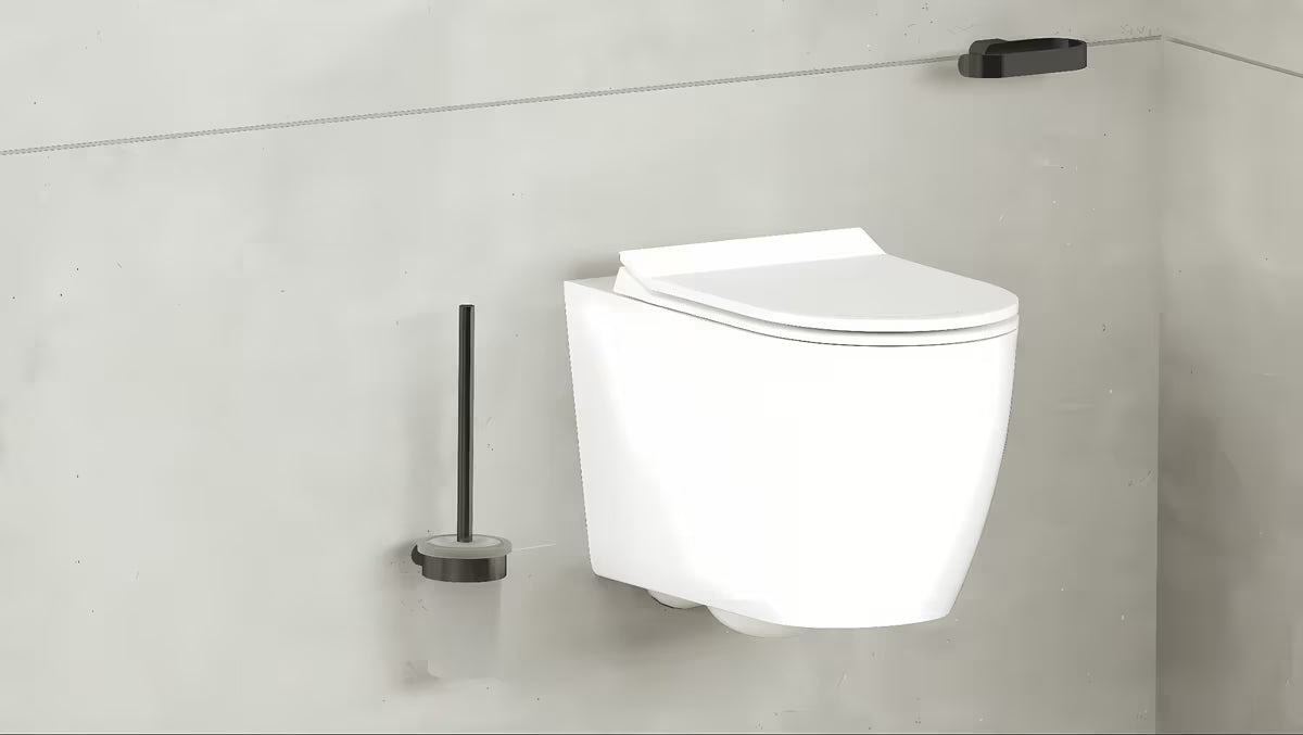 Ścienna SZCZOTKA do Wc SAT Simply R w wykończeniu PVD Gun Metal z pojemnikiem z mlecznego szkła.