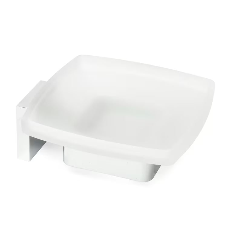 Ścienna mydelniczka SAT Simply S w wykończeniu chrom z mlecznym szkłem i kwadratowym designem.