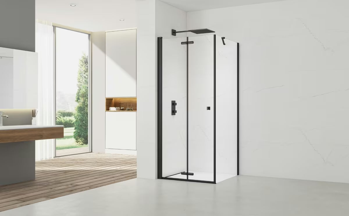Kabina prysznicowa prostokątna SAT Sk 100x90 cm z czarnymi profilami i szkłem transparentnym