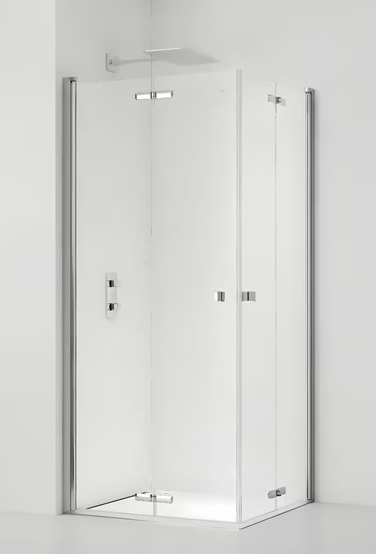 Kabina prysznicowa prostokątna SAT Sk 100x80 cm w połyskującym chromie, ze szkłem transparentnym i drzwiami składanymi