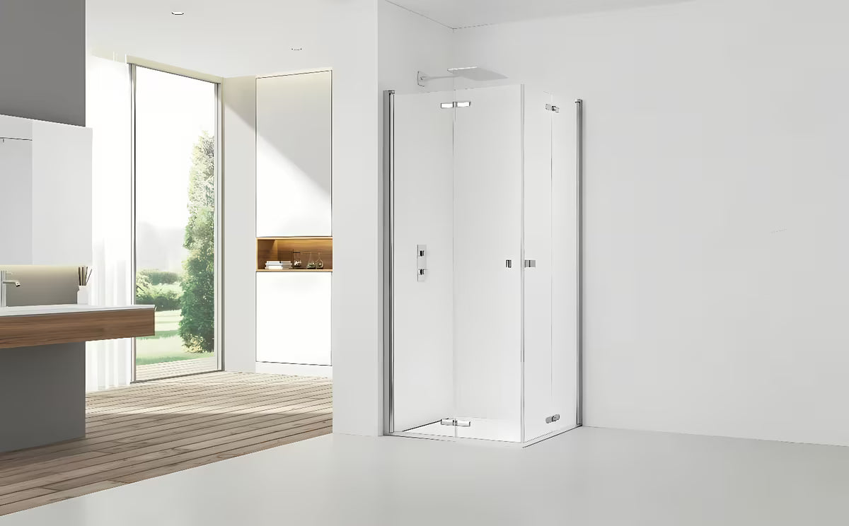 Kabina prysznicowa prostokątna SAT Sk 100x80 cm w połyskującym chromie, ze szkłem transparentnym i drzwiami składanymi