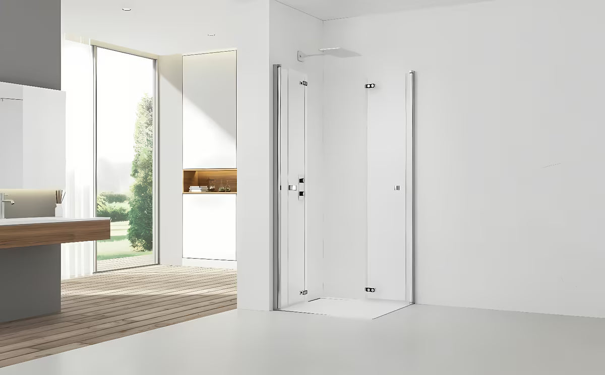 Kabina prysznicowa prostokątna SAT Sk 100x80 cm w połyskującym chromie, ze szkłem transparentnym i drzwiami składanymi