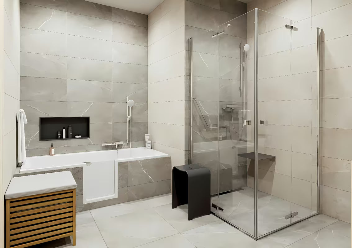 Kabina prysznicowa prostokątna SAT Sk 100x80 cm w połyskującym chromie, ze szkłem transparentnym i drzwiami składanymi