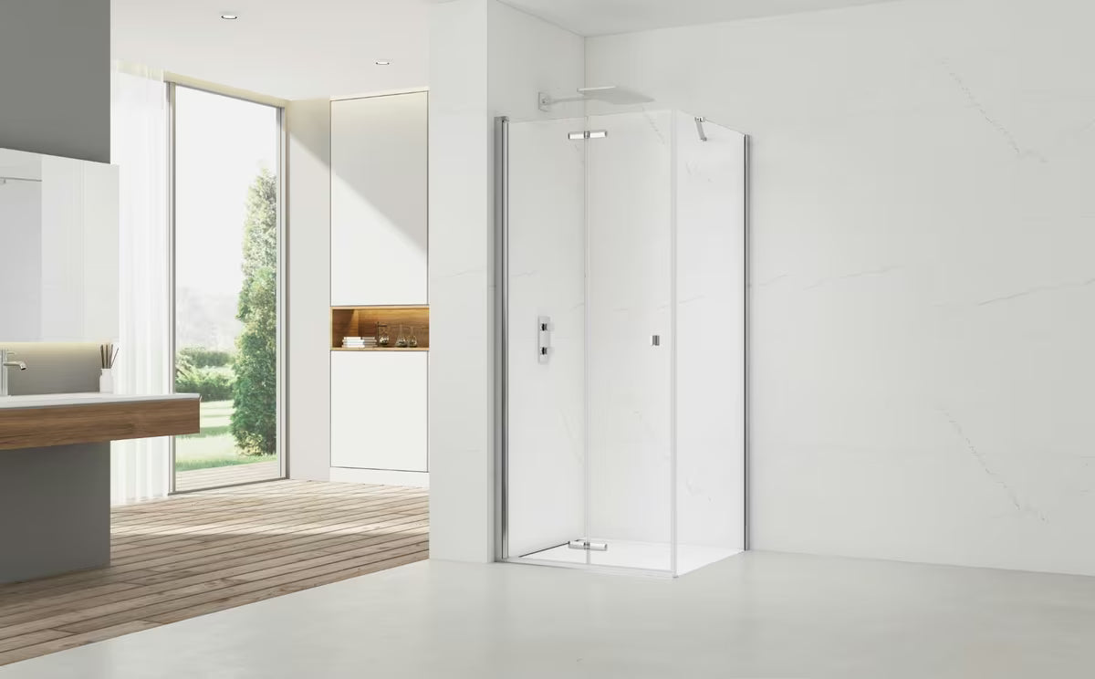 Kabina prysznicowa prostokątna SAT Sk 100x80 cm w połyskującym chromie, ze szkłem transparentnym i drzwiami składanymi