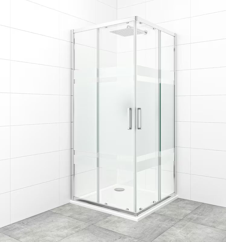 Kwadratowa kabina prysznicowa SAT Tex 90x90 cm w połyskującym chromie z przezroczystym szkłem i dekorem Stripe