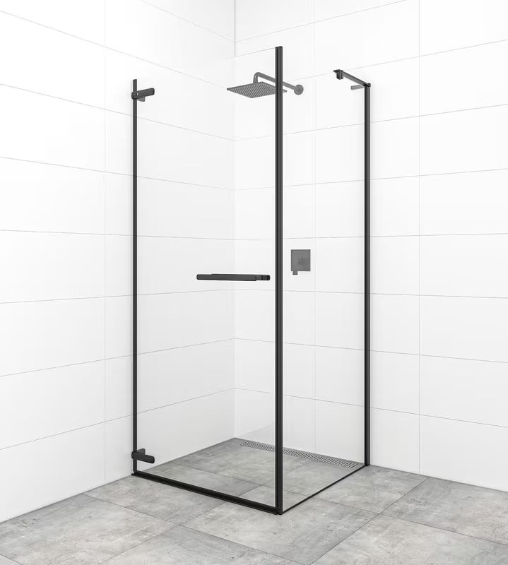 Drzwi prysznicowe uchylne drzwi prysznicowe SAT Tgd New 80 cm w kolorze czarny mat, z przezroczystym szkłem i powłoką Easyclean.