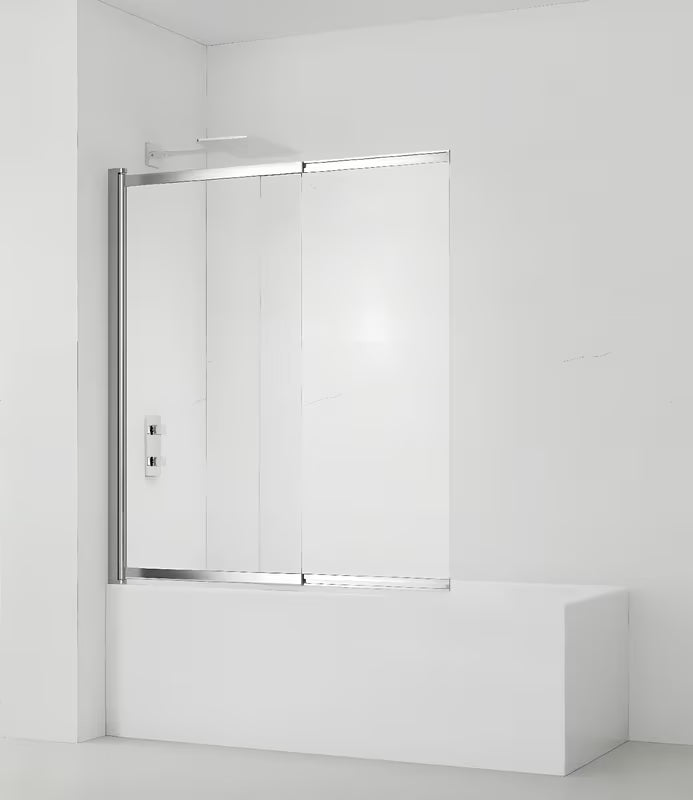 Parawan nawannowy SAT Vision 140x120 cm z profilem chromowanym i przezroczystym szkłem pro do kąpieli pod prysznicem.