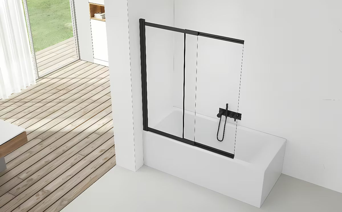 Przesuwna parawan nawannowy SAT Vision 140x120 cm z czarnym profilem i przezroczystym szkłem