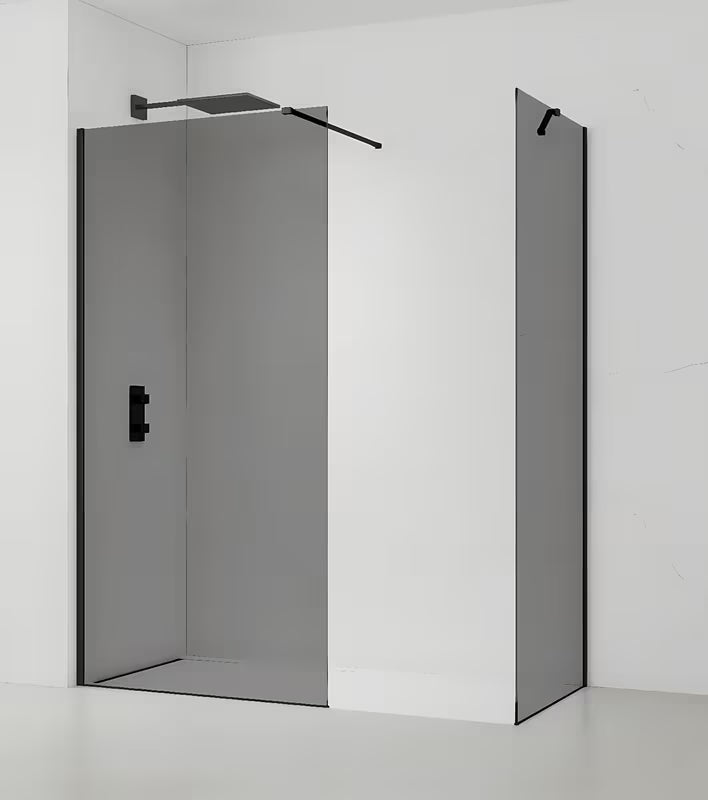 SAT Walk-in ścianka prysznicowa Walk‑in- 100x90 cm w kolorze czarnym z nieprzezroczystym szkłem dymionym