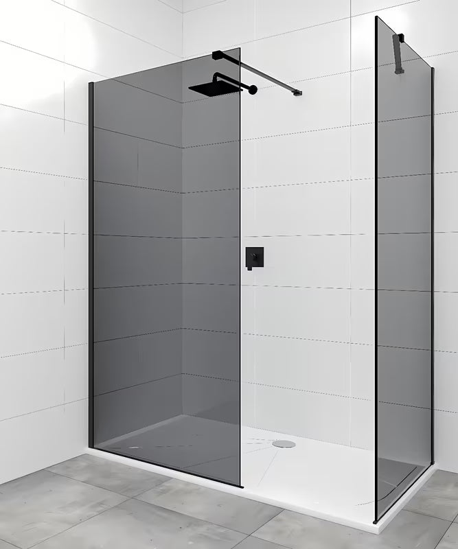 SAT Walk-in ścianka prysznicowa Walk‑in- 100x90 cm w kolorze czarnym z nieprzezroczystym szkłem dymionym