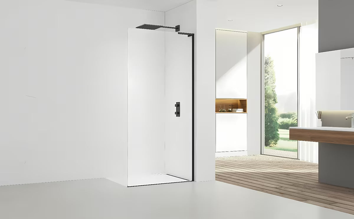 Walk-in ścianka prysznicowa SAT Walk-in 100 cm w czarnym macie z przezroczystym szkłem bezpiecznym