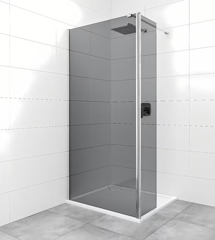 Walk-in ścianka prysznicowa SAT Walk-in 110 cm w błyszczącym chromie, z nieprzezroczystym szkłem i dekorem dymionym.