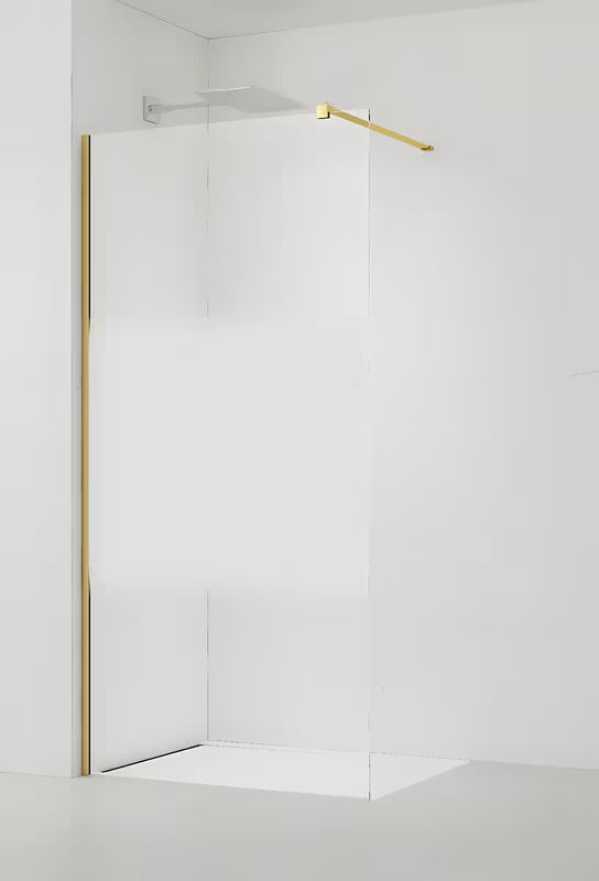 SAT Walk-in ścianka prysznicowa Walk‑in- 110 cm w błyszczącym złotym wykończeniu, z przezroczystym szkłem i pasem intymności