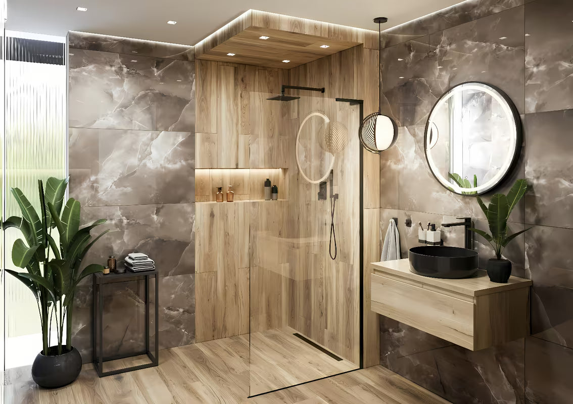 Walk-in ścianka prysznicowa SAT Walk-in 120 cm w kolorze czarny mat z przezroczystym szkłem bezpiecznym