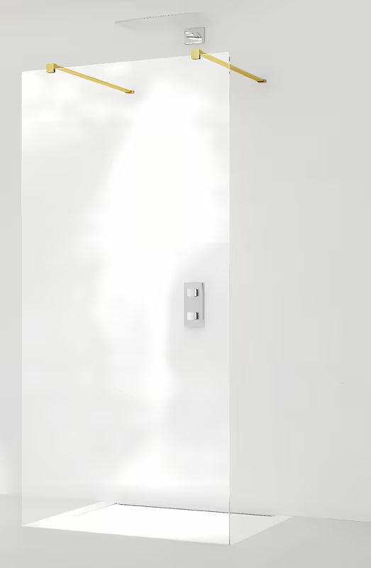 SAT Walk-in ścianka prysznicowa Walk‑in- 120 cm z przezroczystego szkła ze złotym wspornikiem i powłoką EasyClean.