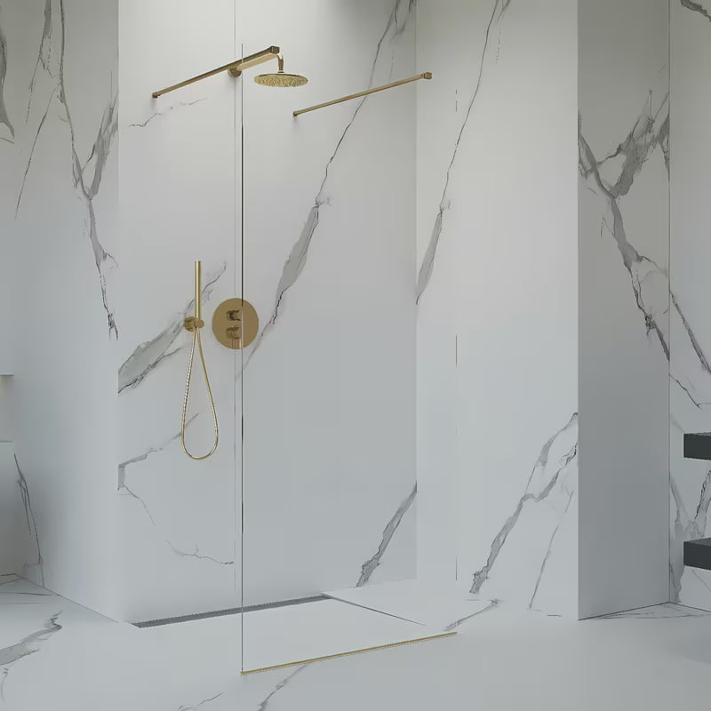 SAT Walk-in ścianka prysznicowa Walk‑in- 120 cm z przezroczystego szkła ze złotym wspornikiem i powłoką EasyClean.