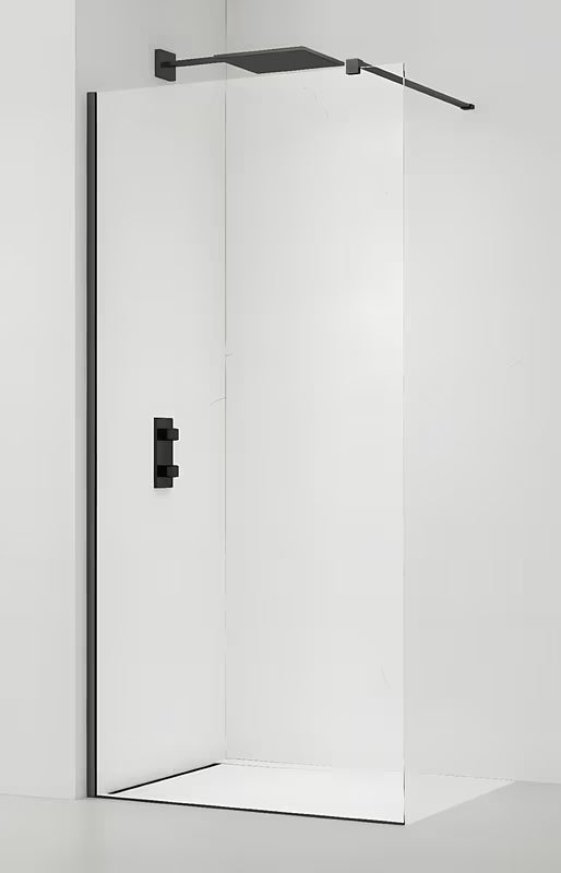 Walk-in ścianka prysznicowa SAT Walk-in 130 cm z przezroczystym szkłem i profilami w kolorze czarnym