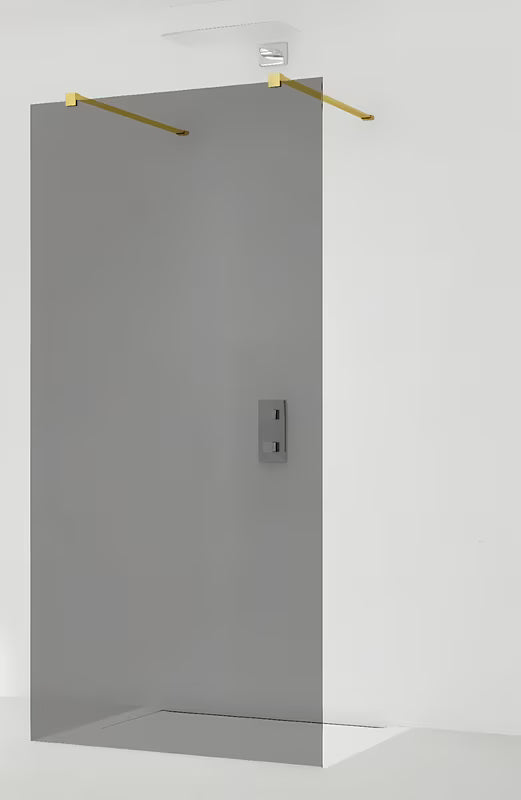 SAT Walk-in ścianka prysznicowa Walk‑in- 140 cm w wersji bezramowej ze złotymi ramionami stabilizującymi