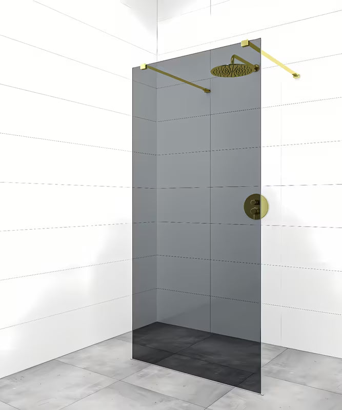 SAT Walk-in ścianka prysznicowa Walk‑in- 140 cm w wersji bezramowej ze złotymi ramionami stabilizującymi