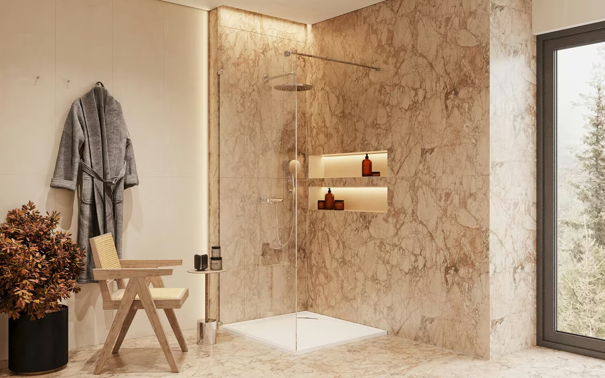 SAT Walk-in ścianka prysznicowa Walk‑in- 140 cm z przezroczystego szkła bezpiecznego z chromowanym wspornikiem stabilizującym