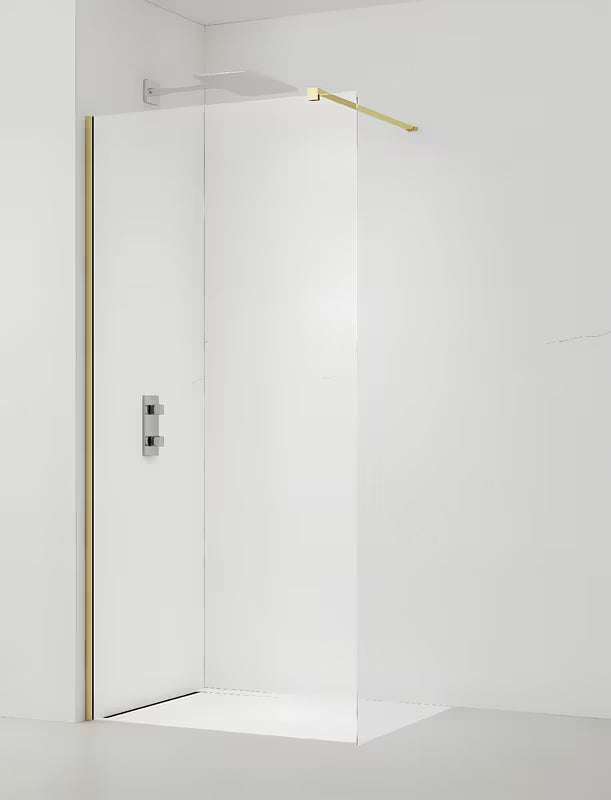 SAT Walk-in ścianka prysznicowa Walk‑in- 140 cm w wykończeniu mosiężnym z przezroczystym szkłem
