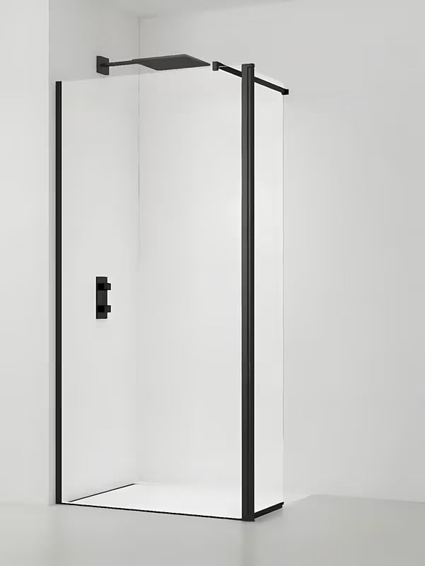 Czarna ścianka prysznicowa walk-in SAT Walk-in 60 cm z przezroczystym szkłem i powłoką EasyClean.