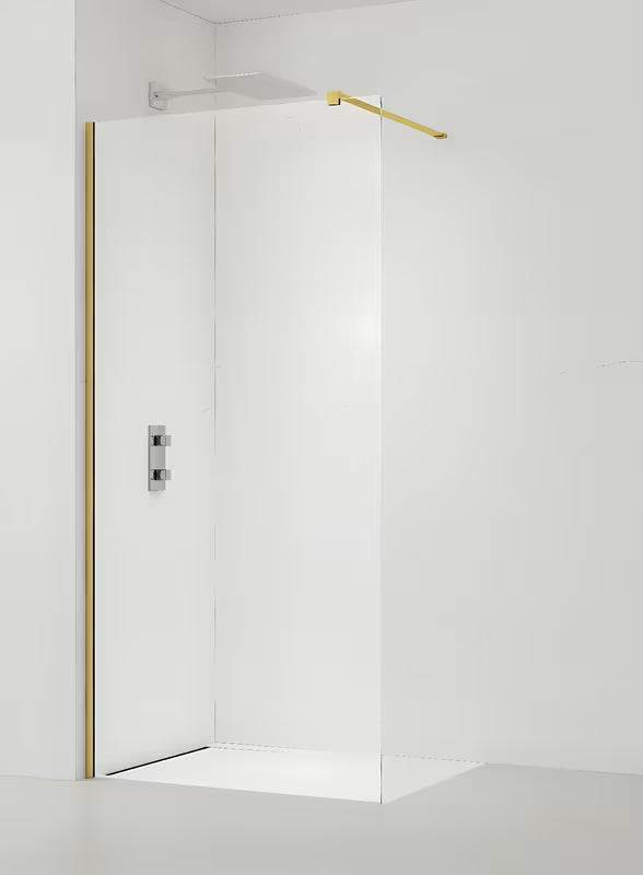 Stała ścianka prysznicowa SAT Walk-in 60 cm z przezroczystym szkłem i profilami w połyskującym złocie