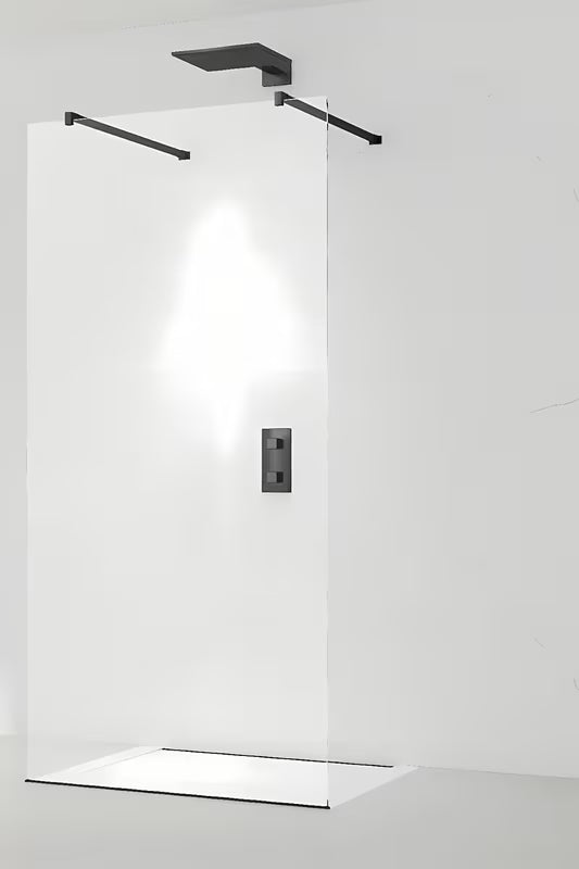Czarna ścianka prysznicowa Walk‑in- SAT 60x200 cm z przezroczystym szkłem i wspornikiem stabilizującym