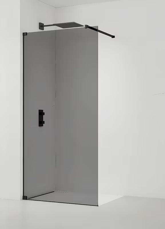 SAT Walk-in ścianka prysznicowa Walk‑in- 80 cm w czarnym wykończeniu z nieprzezroczystym szkłem dymionym