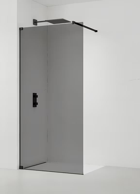 SAT Walk-in ścianka prysznicowa Walk‑in- 80 cm w czarnym wykończeniu z nieprzezroczystym szkłem dymionym