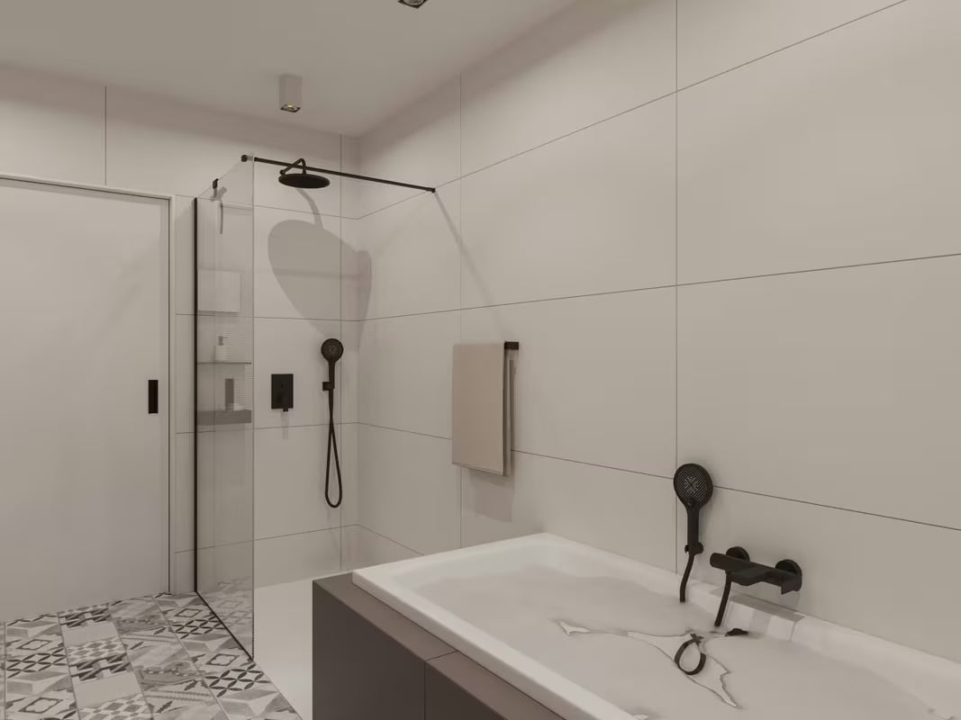 Czarne mocowanie profilowe SAT Walk-in pro akcesoria z profilem bocznym i listwą dolną