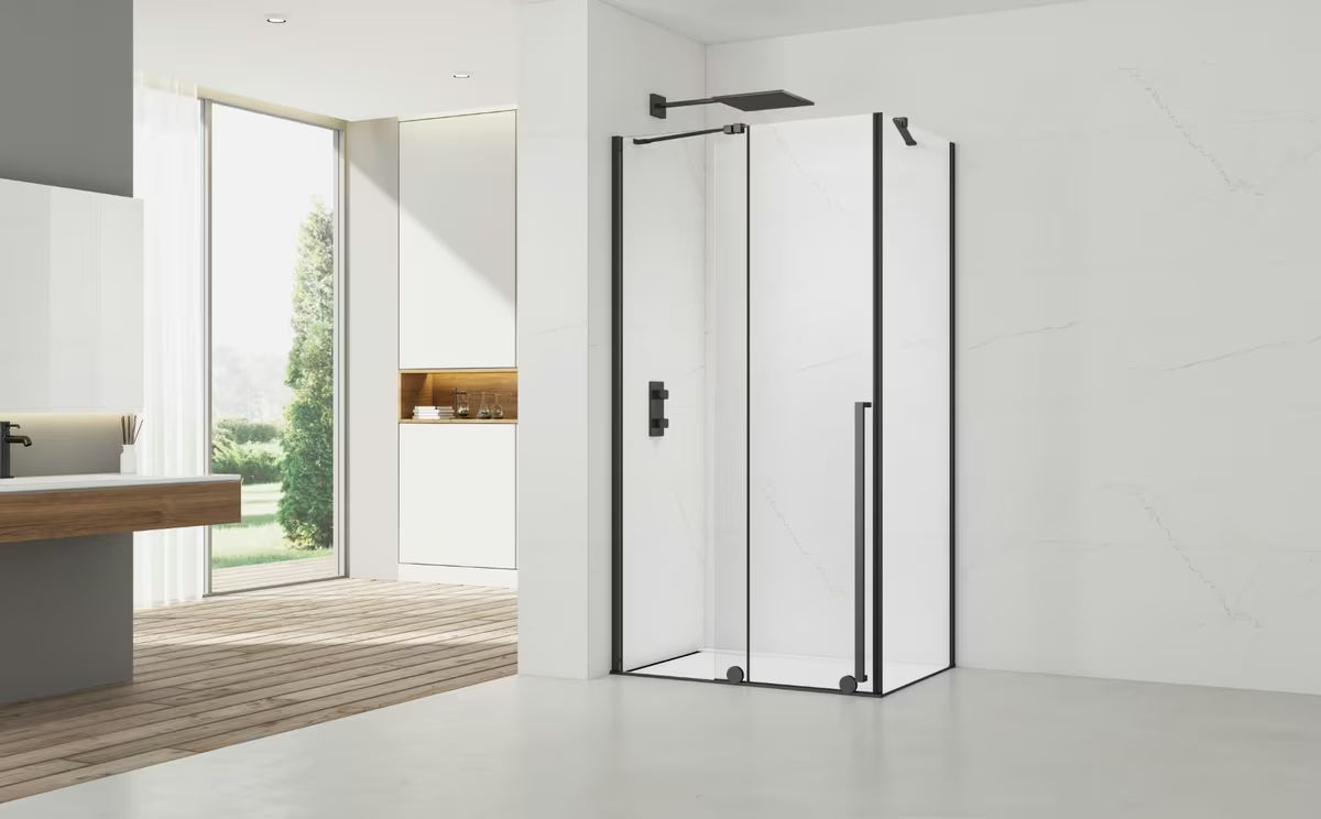 Ścianka prysznicowa Walk‑in- SAT Walk-In Xmotion 110x90 cm w czarnym wykończeniu, z przezroczystym szkłem