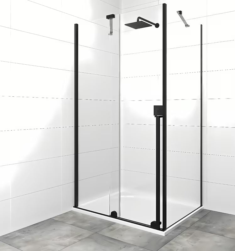 Ścianka prysznicowa Walk‑in- SAT Walk-In Xmotion 110x90 cm w czarnym wykończeniu, z przezroczystym szkłem