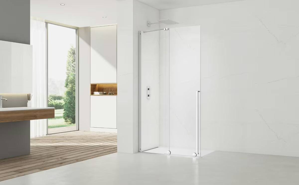 Ścianka prysznicowa walk‑in- SAT Xmotion 120 cm w chromie, ze szkłem transparentnym i systemem przesuwnym