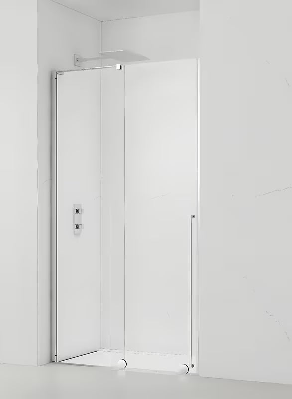 Drzwi prysznicowe SAT Walk-In Xmotion do wnęki 140 cm w błyszczącym chromie, z przezroczystym szkłem i systemem przesuwnym