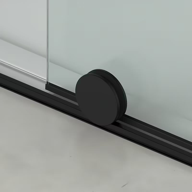 Drzwi prysznicowe do wnęki SAT Xmotion 140 cm w kolorze czarnym, z przezroczystym szkłem i drzwiami przesuwnymi.
