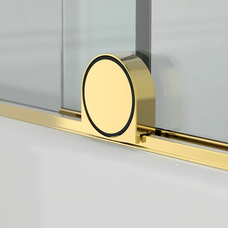 Przesuwna parawan nawannowy SAT Walk-In Xmotion 150x117,5 cm z przezroczystego szkła ze złotym błyszczącym profilem.