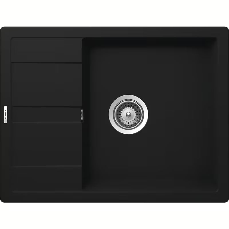 Granitowy zlewozmywak Schock Manhattan D100 z ociekaczem w kolorze onyx pro montaż na blat roboczy.