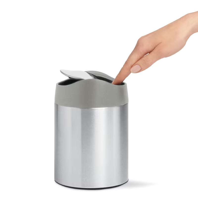 Nablatowy mini kosz na śmieci Simplehuman Mini bin ze szczotkowanej stali nierdzewnej z obrotową pokrywą