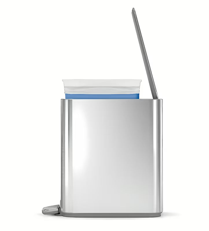 Wąski pedałowy kosz na śmieci Simplehuman ze stali nierdzewnej o pojemności 5 litrów, odpowiedni do łazienki i do MISKA wc.