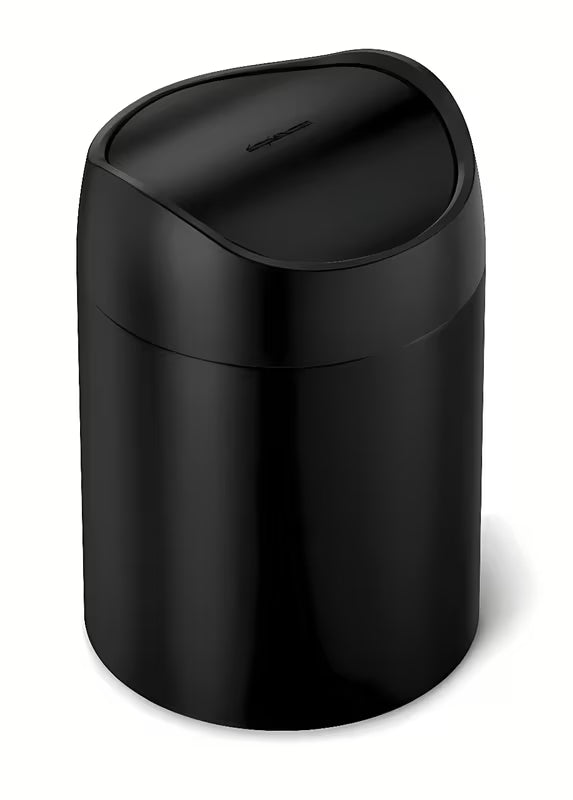 Czarny nablatowy kosz na śmieci Simplehuman Mini z uchylną pokrywą i pojemnością 1,5 l.
