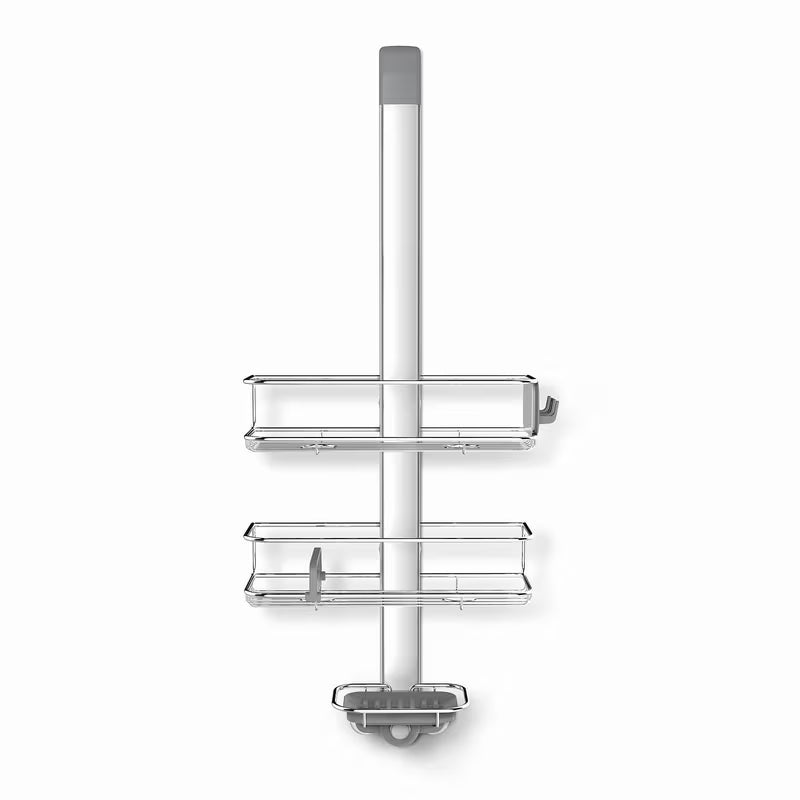 Prysznicowa półka Simplehuman Shower caddy ze stali nierdzewnej z przesuwnymi półkami i przyssawkami pro stabilnego mocowania.