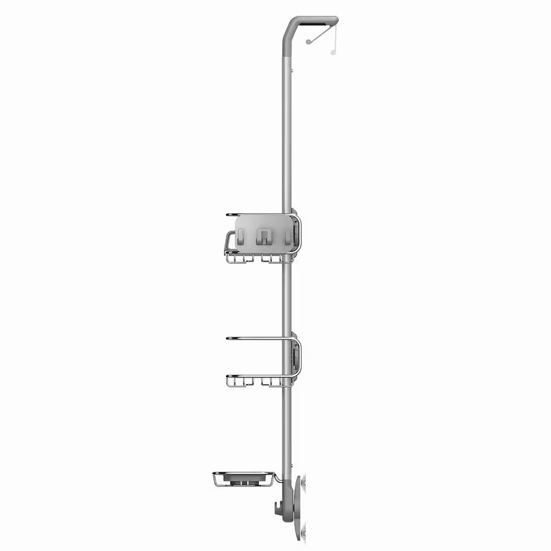 Prysznicowa półka Simplehuman Shower caddy ze stali nierdzewnej z przesuwnymi półkami i przyssawkami pro stabilnego mocowania.