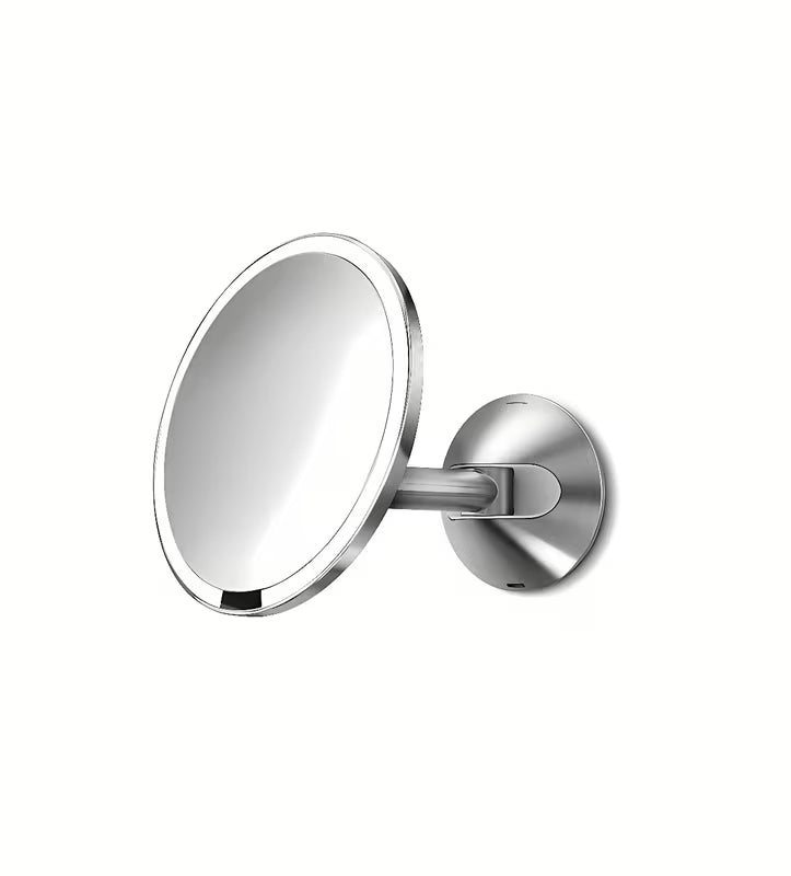 Ścienne lusterko kosmetyczne Simplehuman Wall z oświetleniem Tru-lux LED w wykończeniu polerowana stal.