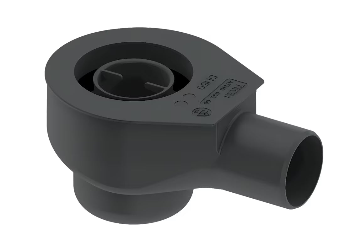 Czarny syfon Tece Drainline standard z odpływem bocznym DN 50 pro odpływ liniowy